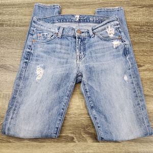 7 For All Mankind Skinny Jeans Women's 26 x 31 Distressed Stretch Medium Wash